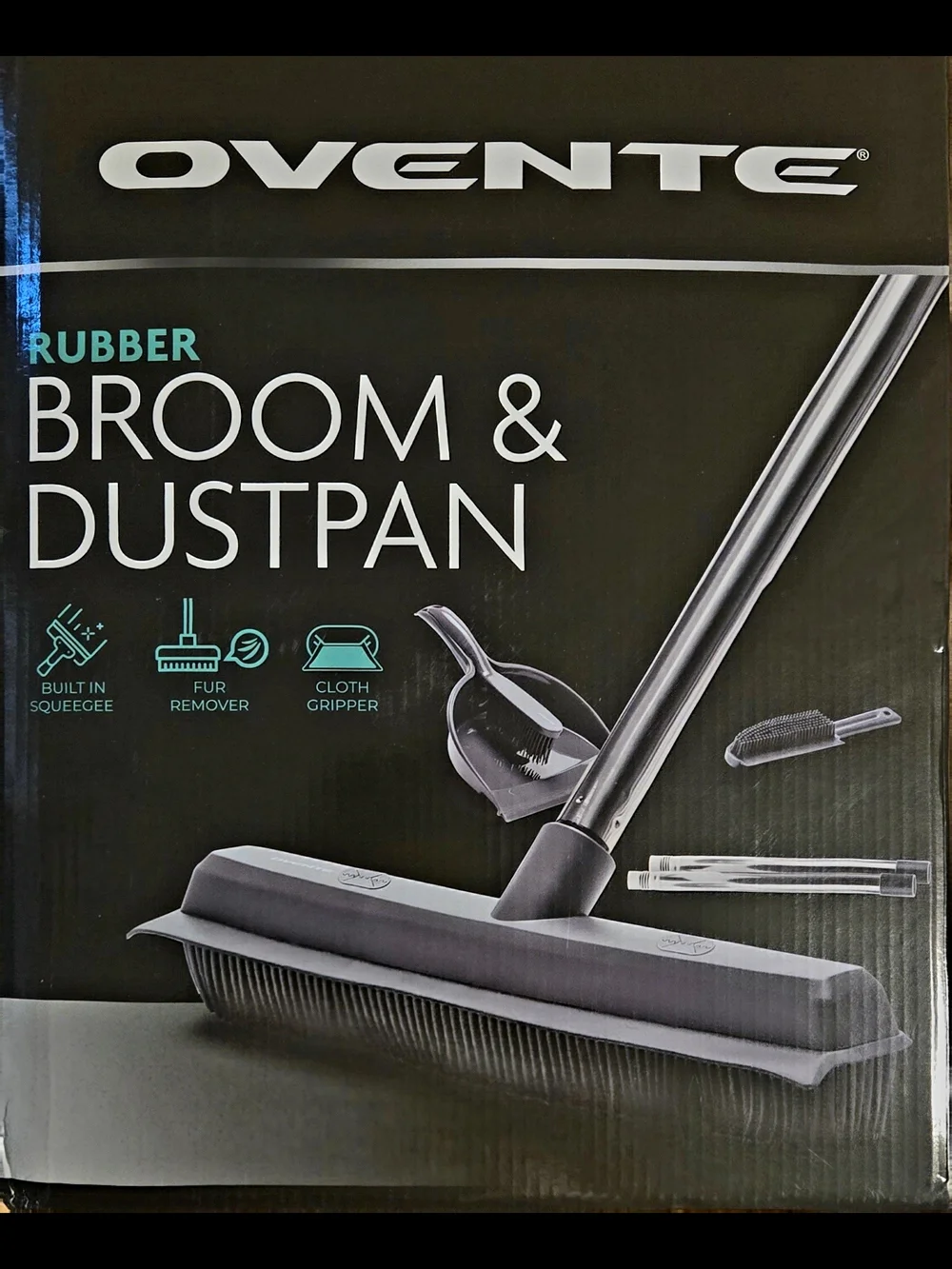 Ovente Rubber Broom & Dustpan Set
